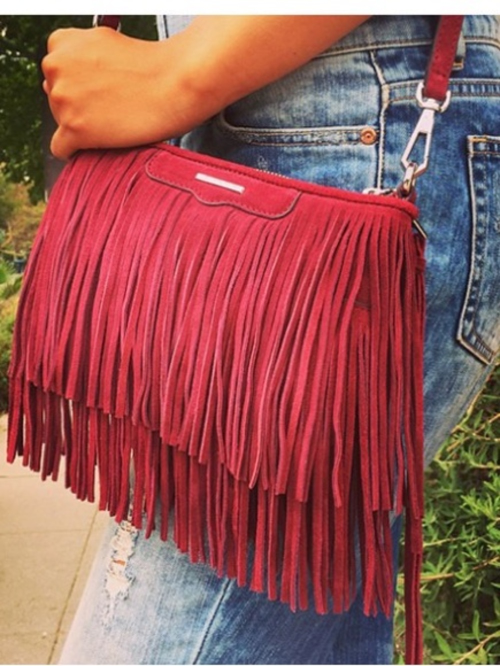 NWOT REBECCA MINKOFF Finn Suede Fringe Burgundy Western Boho Crossbody Bag - Picture 14 of 14